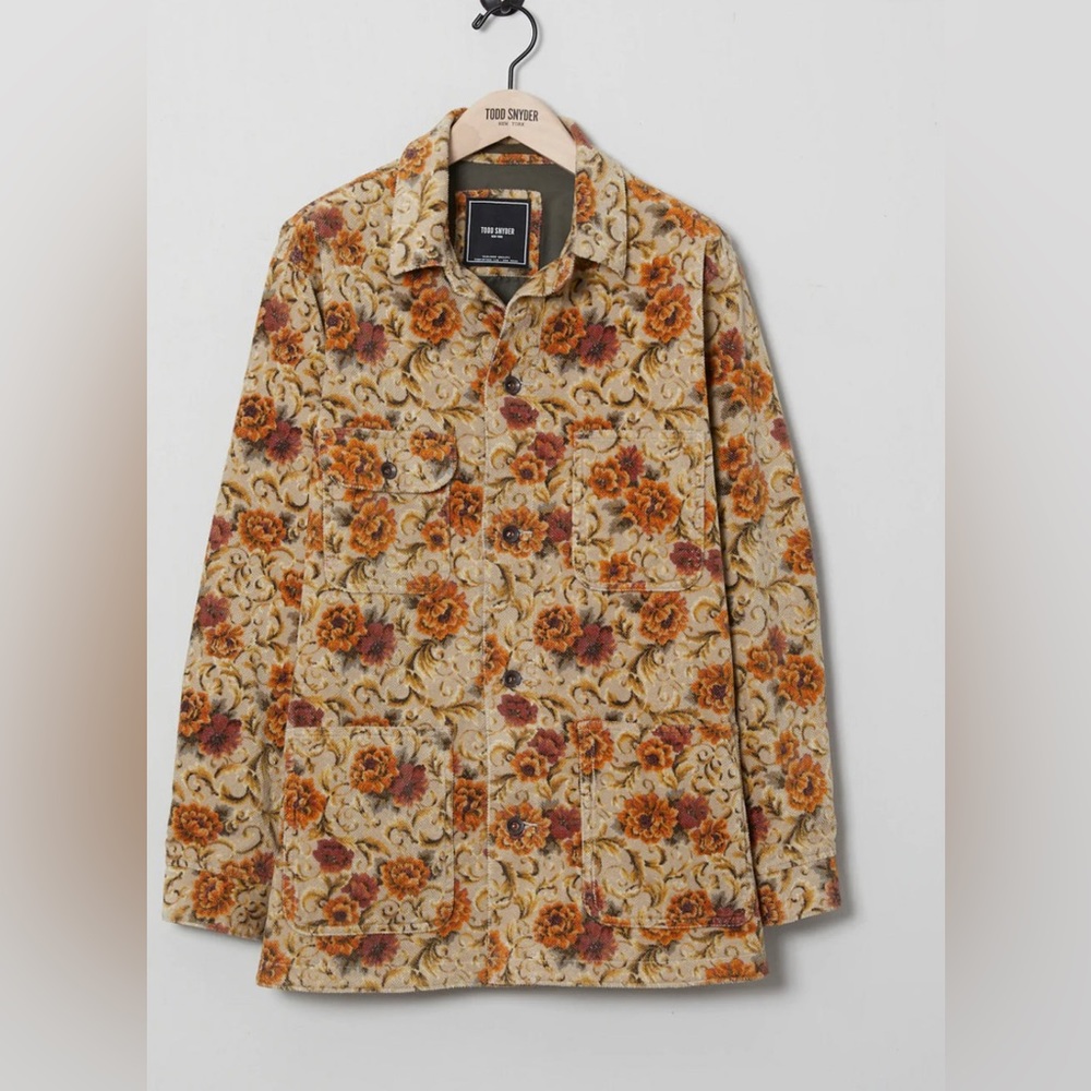 TODD SNYDER JAPANESE CORDUROY BARN JACKET IN CREAM FLORAL